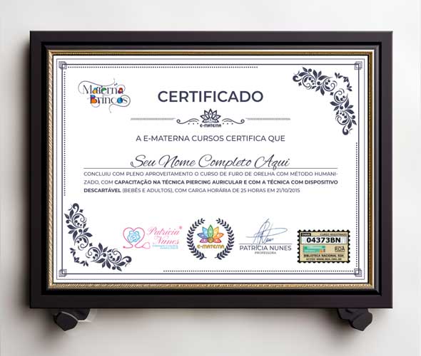 Certificado furo de orelha humanizado reconhecido pela biblioteca RDA